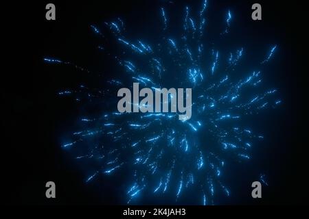 Blue night fireworks colorful bright sparkles and shiny festival explosion, glittering motion of sky fire. Beautiful motion blur fireworks twinkle at Stock Photo
