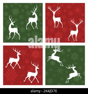 Set of seamless Christmas patterns with snowflakes and deers. Endless texture can be used for wallpaper, pattern fills, web page background, surface t Stock Vector
