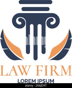 Law firm logotype, pillar and feathers emblem Stock Vector