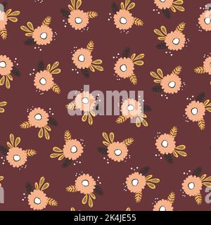Seamless floral pattern based on traditional folk art ornaments. Colorful flowers on color background. Scandinavian style. Sweden nordic style. Vector Stock Vector