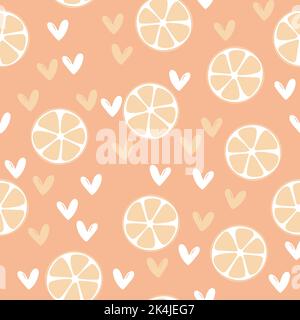 Summer illustration with oranges and lemons. Seamlees pattern with colorful fruits on color background. Food concept. Template design for invitation Stock Vector