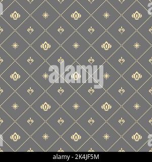 Seamless vector gray and golden pattern. Modern geometric ornament with royal lilies. Classic background Stock Vector
