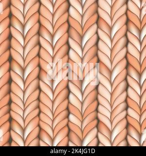 Abstract seamless knitted pattern. Beige realistic knit texture, merino wool fabric. Monochrome repeating winter design. Modern minimalist stylish Stock Vector