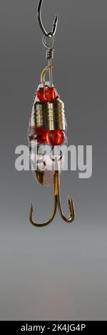 Fishing hook, sharp tip of hook, construction to catch fish in river or lake Stock Photo