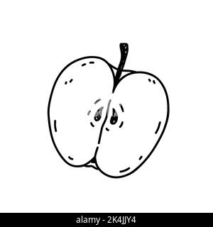 Half an apple isolated on white background. Organic healthy food. Vector hand-drawn illustration in doodle style. Perfect for cards, decorations, logo Stock Vector