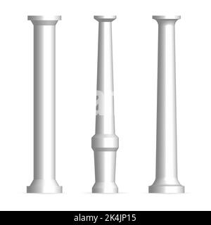 Set of architectural columns, front view. 3D vector illustration. Stock Vector