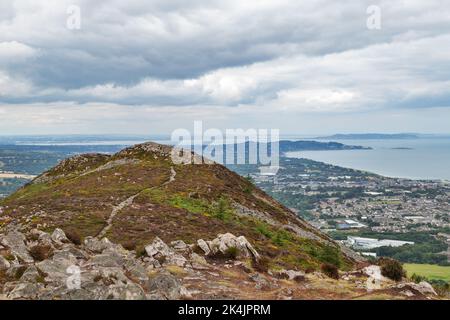 View from the top of the Mini Sugarloaf in Wicklow Mountains Stock Photo