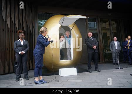 Actor Sir Ian McKellen and comedian John Bishop outside the Londoner Hotel, in Leicester Square, London, for the announcement of a UK tour of the pantomime Mother Goose. The production will star Sir Ian as Mother Goose, with comedians John Bishop and Mel Giedroyc, and will open at the Theatre Royal Brighton on December 3, before a season in the West End at the Duke of York's Theatre, followed by a UK tour. Picture date: Monday October 3, 2022. Stock Photo