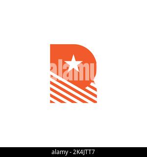 letter r orange stripes star logo vector Stock Vector