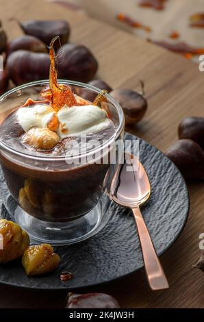 Chocolate mousse with chestnuts Stock Photo