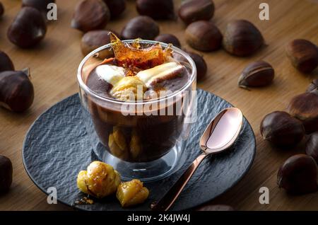 Chocolate mousse with chestnuts Stock Photo