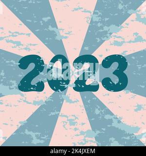 2023 abstract groovy card. New Year 2023 numbers lettering on vintage background. Vector illustration in trendy retro design. Trippy 60s 70s positive Stock Vector