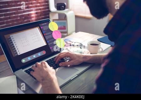 Photography apps against midsection of creative editor typing on laptop ...
