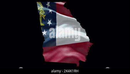 Georgia state map with waving flag. Alpha channel background. Stock Photo