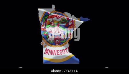 Minnesota state map with waving flag. Alpha channel background.
