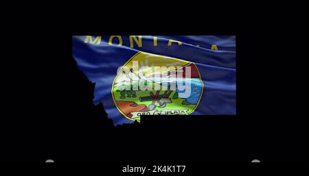 Montana state map with waving flag. Alpha channel background. Stock Photo