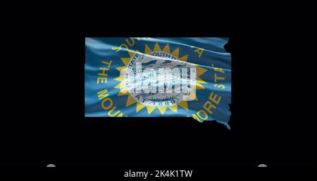 South Dakota state map with waving flag. Alpha channel background. Stock Photo