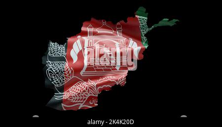 Afghanistan map shape with waving flag background. Alpha channel outline of country. Stock Photo