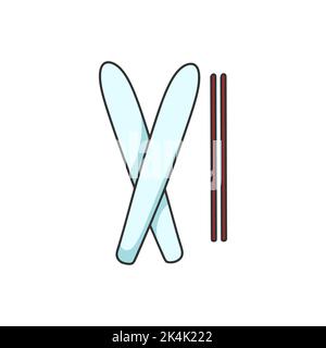 Ski with sticks doodle illustration clipart. Simple image sport equipment for winter outdoor activities isolated vector illustration. Sports equipment Stock Vector