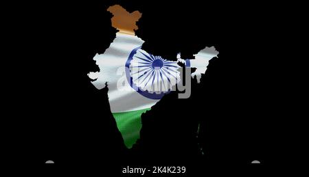 India flag map. Country outline with national flag Stock Photo - Alamy