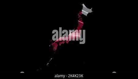 Japan map shape with waving flag background. Alpha channel outline of country. Stock Photo