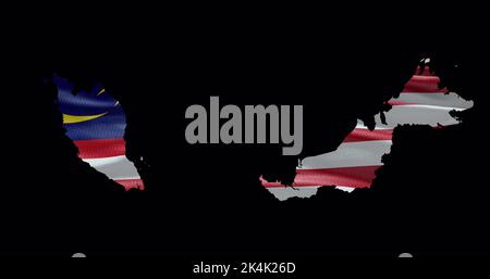 Malaysia map shape with waving flag background. Alpha channel outline of country. Stock Photo