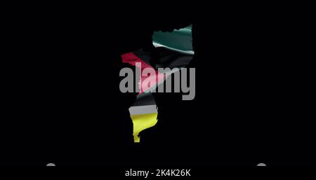 Mozambique map shape with waving flag background. Alpha channel outline of country. Stock Photo