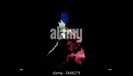 Philippines map shape with waving flag background. Alpha channel outline of country. Stock Photo