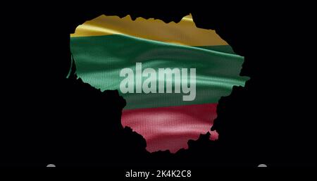 Lithuania map shape with waving flag background. Alpha channel outline of country. Stock Photo