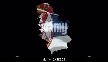 Serbia map shape with waving flag background. Alpha channel outline of country. Stock Photo