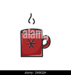 Cup of tea colored doodle clipart. Hot drink mug simple hand drawn vector isolated illustration Stock Vector