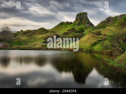 Stone circle made by tourists at fairy Glen, Isle of Skye, Scotland Stock Photo