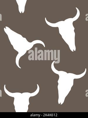 Vector seamless pattern of hand drawn cow bull skull silhouette isolated on brown background Stock Vector