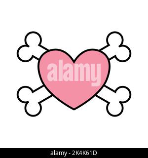 Vector flat colored heart with crossed bones isolated on white background Stock Vector