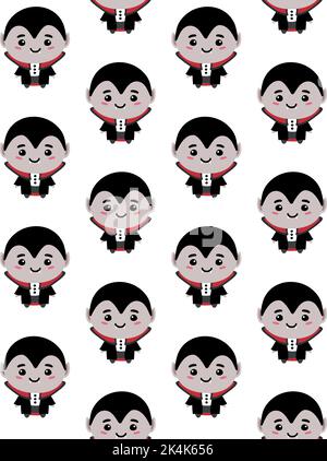 Vector seamless pattern of flat hand drawn cute vampire isolated on white background Stock Vector