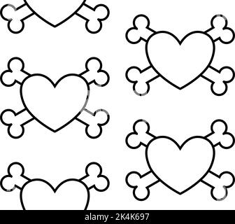 Vector flat heart and crossed bones isolated on white background Stock ...