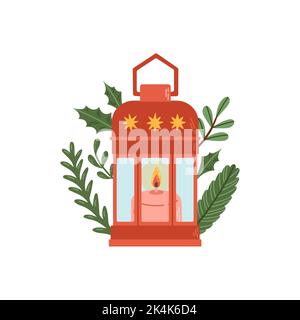 Christmas lantern winter decor flat design vector Stock Vector