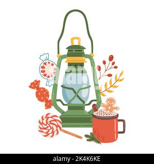 Christmas lantern winter decor flat design vector Stock Vector