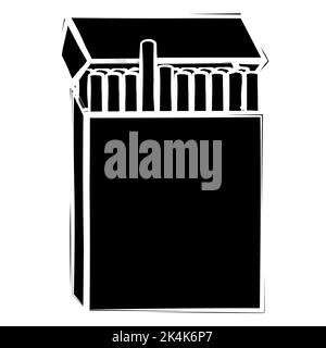 Black silhouette of open full pack with cigarettes in sketch style isolated on white. Vector icon or design element. Stock Vector