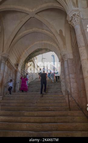 people on the stais of rocamadour in france Stock Photo