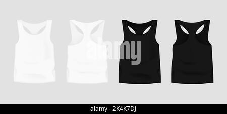 Sleeveless white and black tshirt front and back view mockup Stock Vector