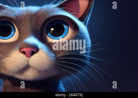 Close up portrait of a nice cat with big eyes. 3D render. Stock Photo