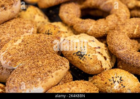 Traditional Turkish pastry concept, pogaca, bagel, simit. close up Stock Photo