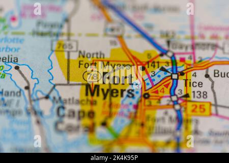 Fort Myers, Florida, USA on a map. Stock Photo