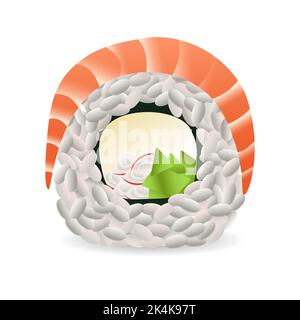 Japanese sushi roll. Realistic sashimi seafood and rice Stock Vector