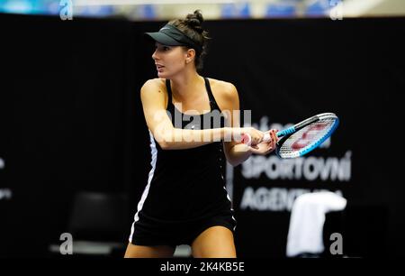 Oceane Dodin of France in action Eugenie Bouchard of Canada during the first qualifications round of the 2022 Agel Open WTA 500 tennis tournament on October 1, 2022 in Ostrava, Czech Republic - Photo: Rob Prange/DPPI/LiveMedia Stock Photo