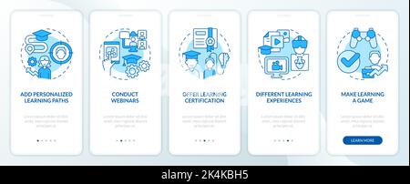Building online training programs blue onboarding mobile app screen Stock Vector