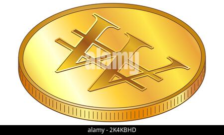 Golden coin South Korean won KRW isometric view isolated on white. Currency of the Republic of Korea. Vector design element. Stock Vector