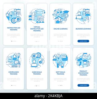 Developing training programs blue onboarding mobile app screen set Stock Vector