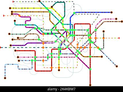 public transportation plan, subway, busses, tram map of a large city,fictional vector illustration, public transport mock up free copy space, Stock Vector